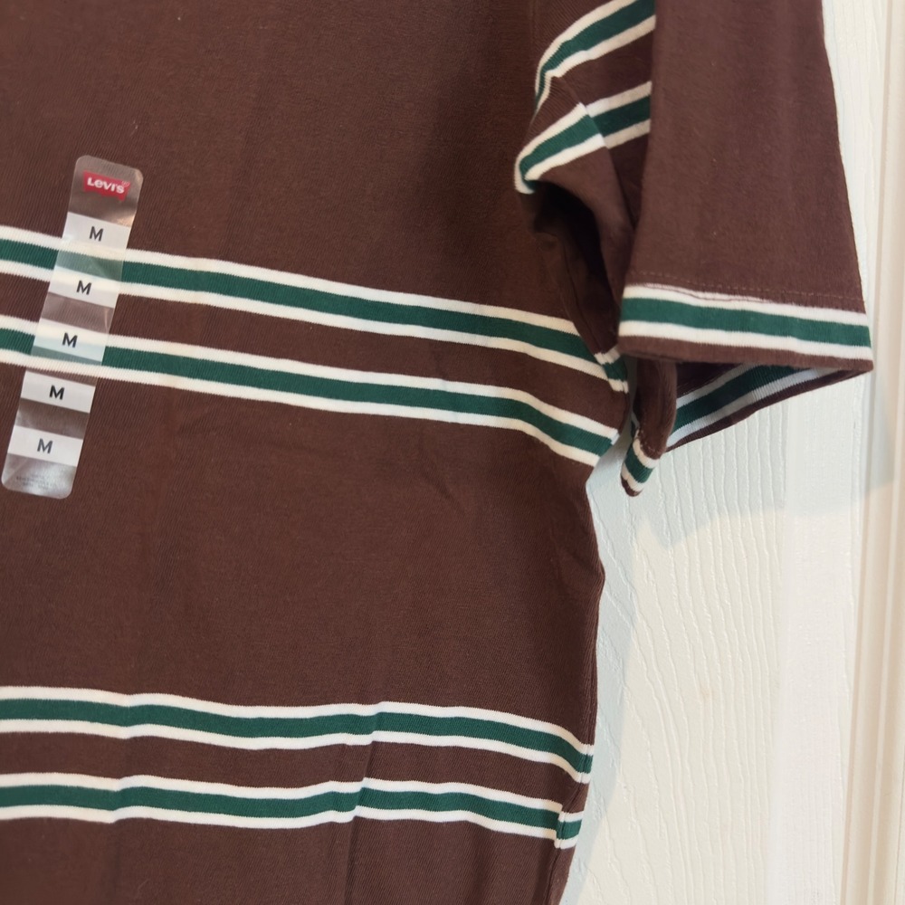Levis Mens Relaxed Fit Striped T-Shirt Brown Green White A3385-0016 New - Picture 2 of 9